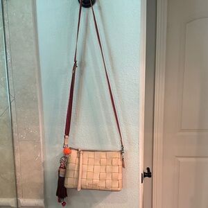 Consuela Woven Cream and Brown Crossbody Bag